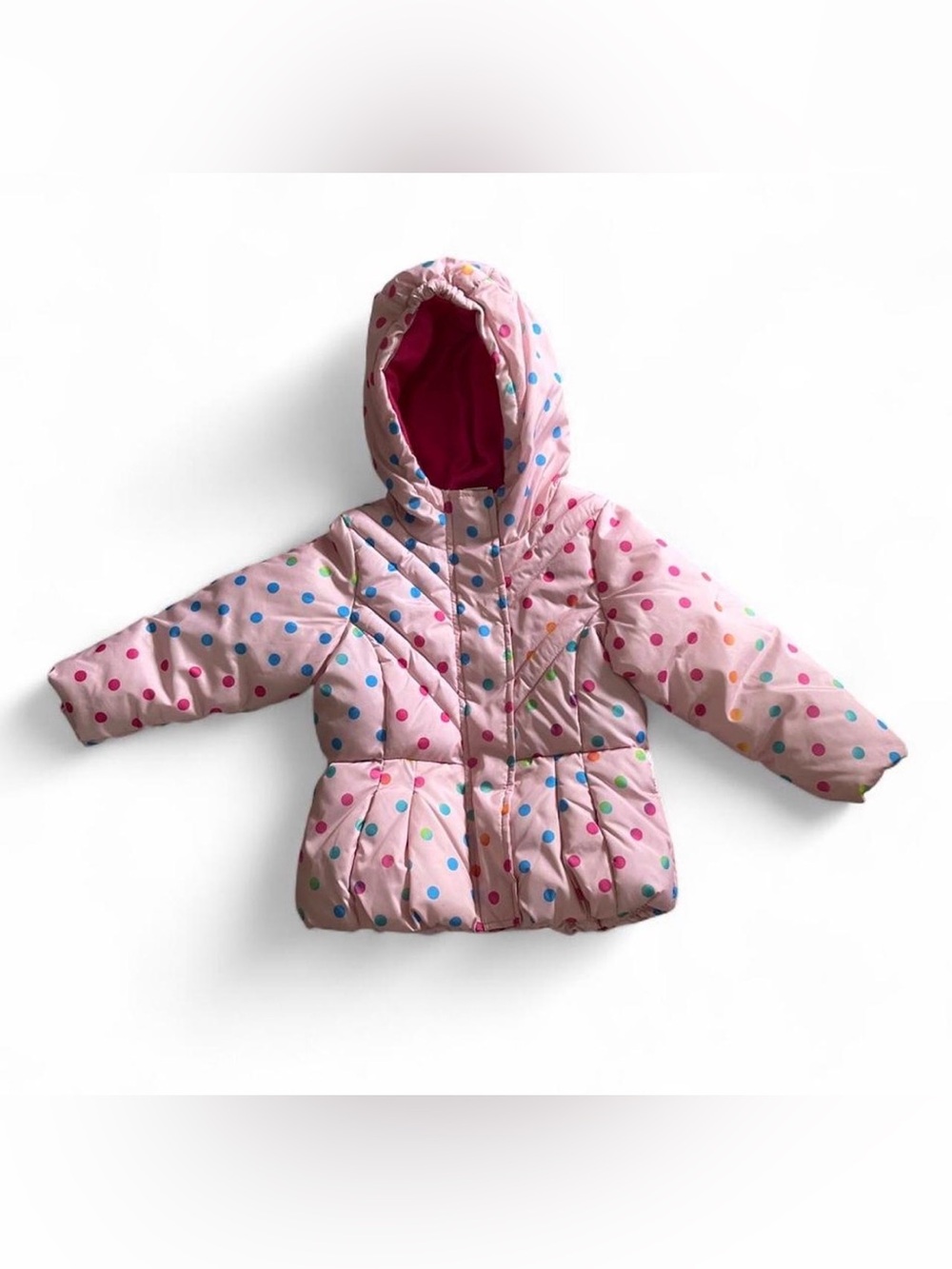 Girls' Pink Polka Dot Puffer Jacket with Hood